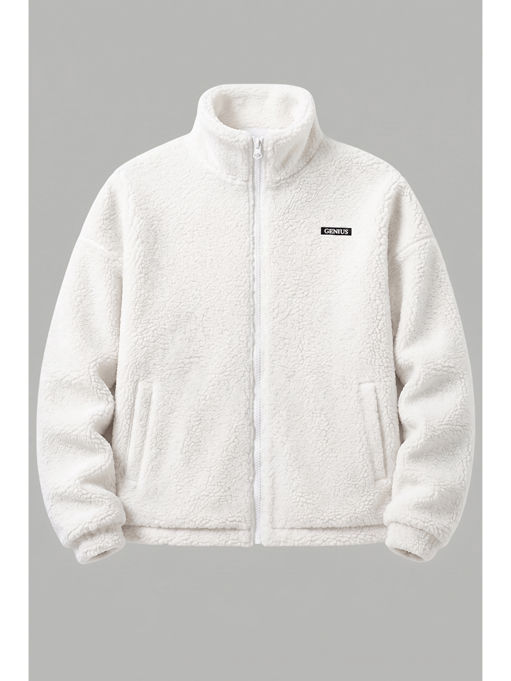 Ekru Oversize Pelüş Erkek İçi Polarlı Tam Fermuarlı Sherpa Sonbahar Kış Kadın Polar Sweatshirt Oversıze-p