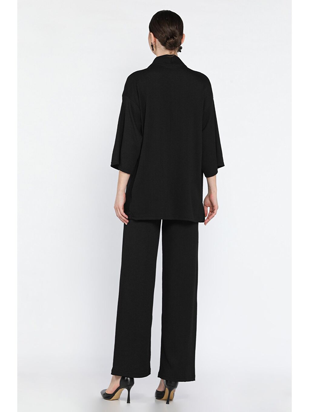 Siyah Kadın Kimono Pantolon İkili Takım-2