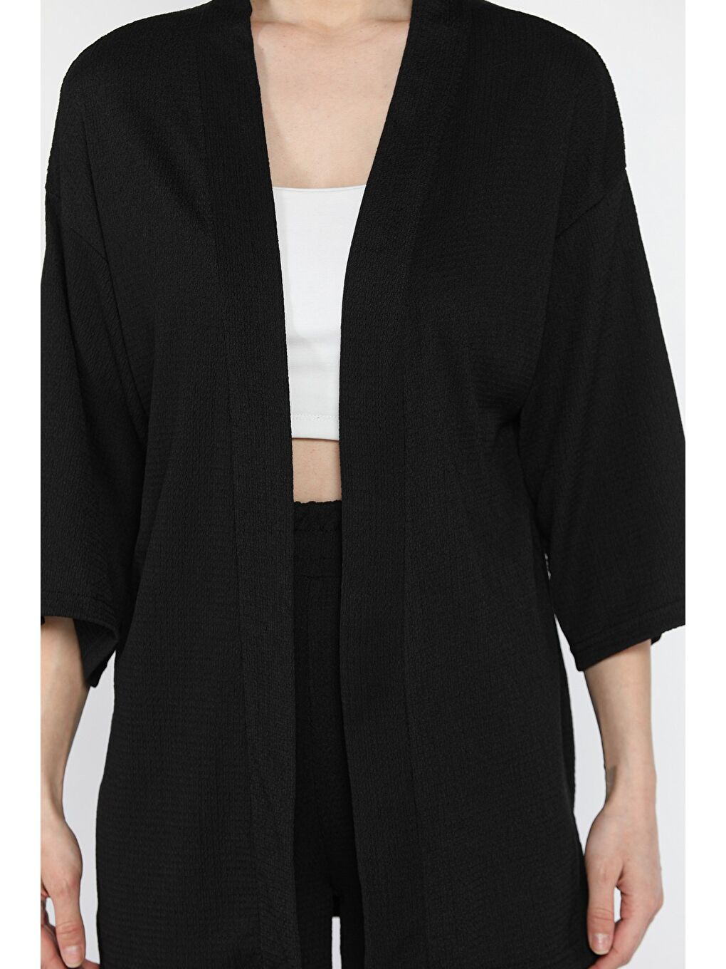 Siyah Kadın Kimono Pantolon İkili Takım-3