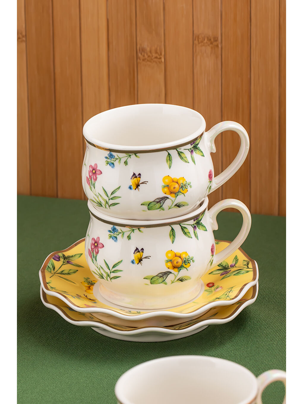 Beyaz Kehribar Altın Yaldızlı Porselen 6 Kişilik Fincan Seti 12 Parça Türk Kahvesi Fincanı Takımı-100ml-1