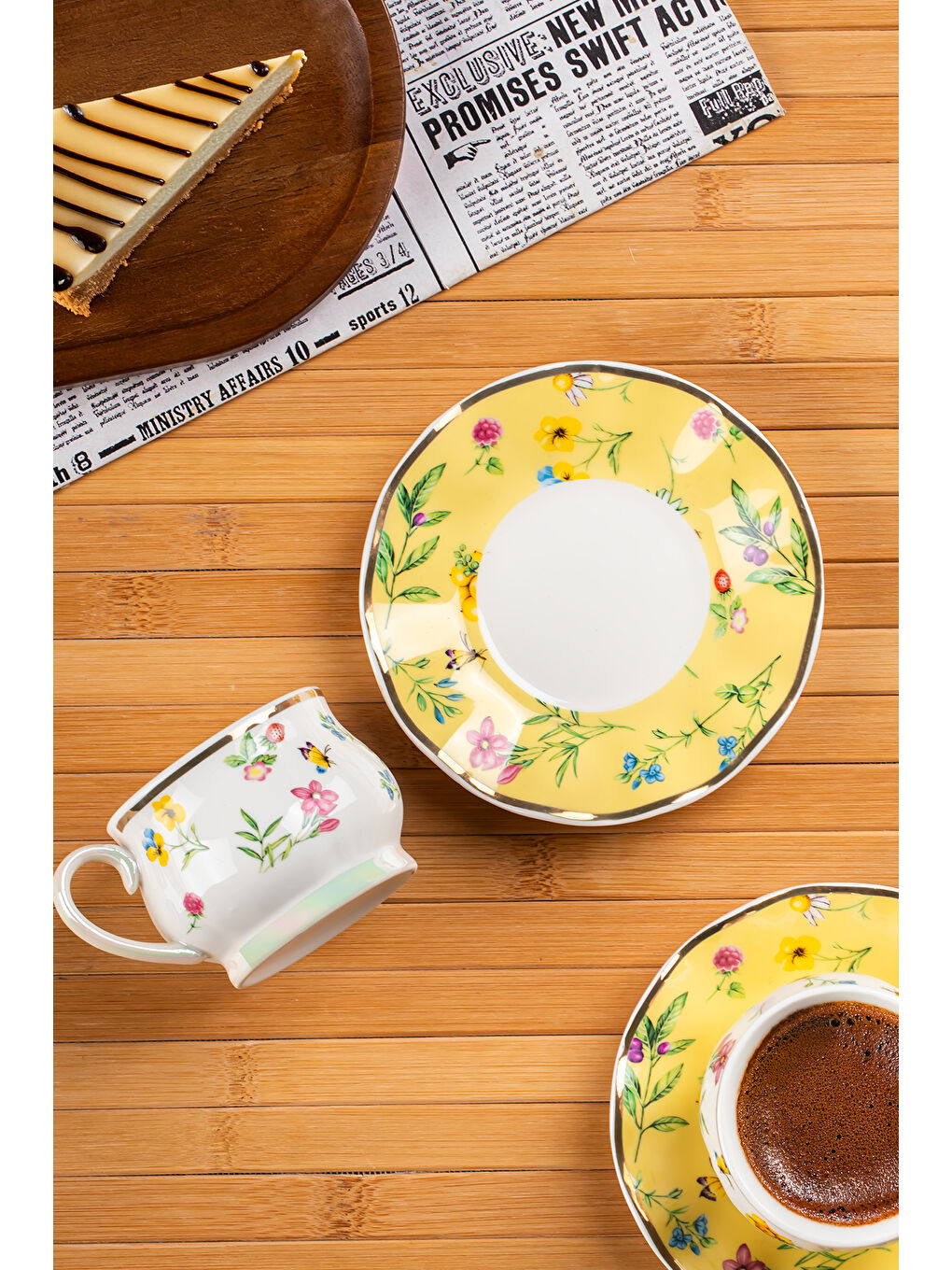 Beyaz Kehribar Altın Yaldızlı Porselen 6 Kişilik Fincan Seti 12 Parça Türk Kahvesi Fincanı Takımı-100ml-2