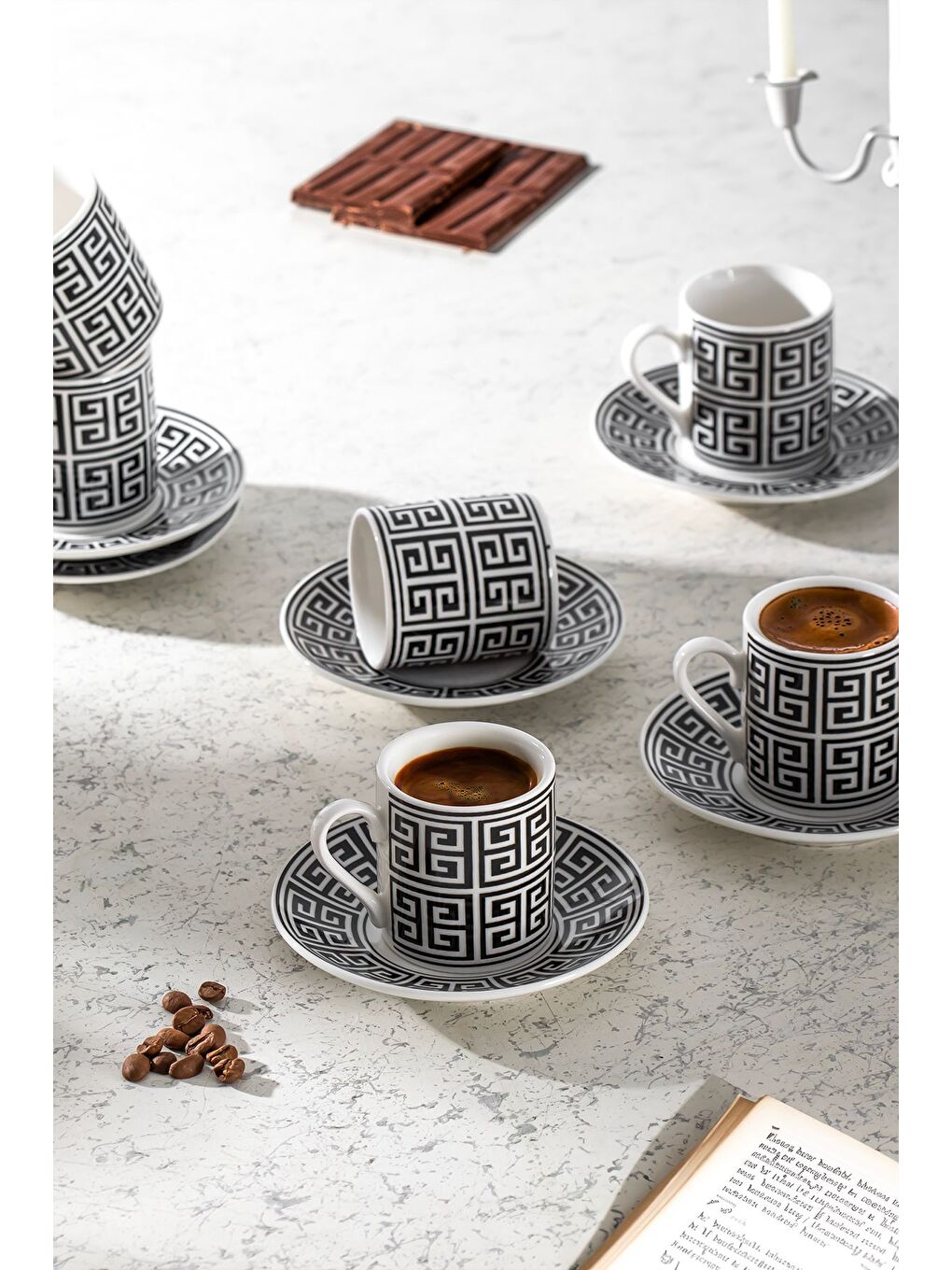 Siyah Yx01 Desenli 6 Kişilik Porselen Fincan Takımı 90c