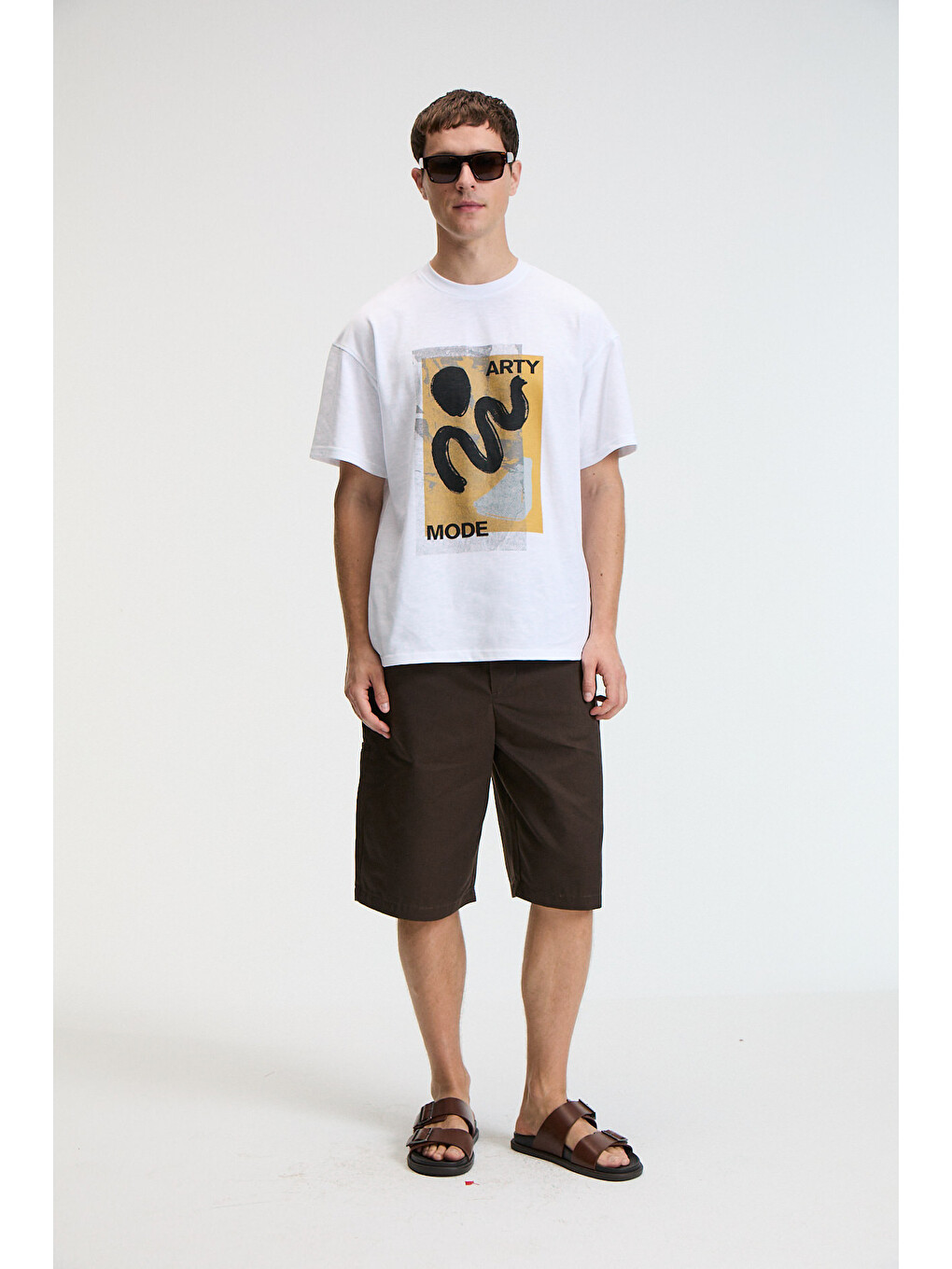 Vıbe Erkek %100 Pamuk Oversıze Fit Baskılı Kısa Kollu Yuvarlak Yakalı Beyaz T-shirt-2
