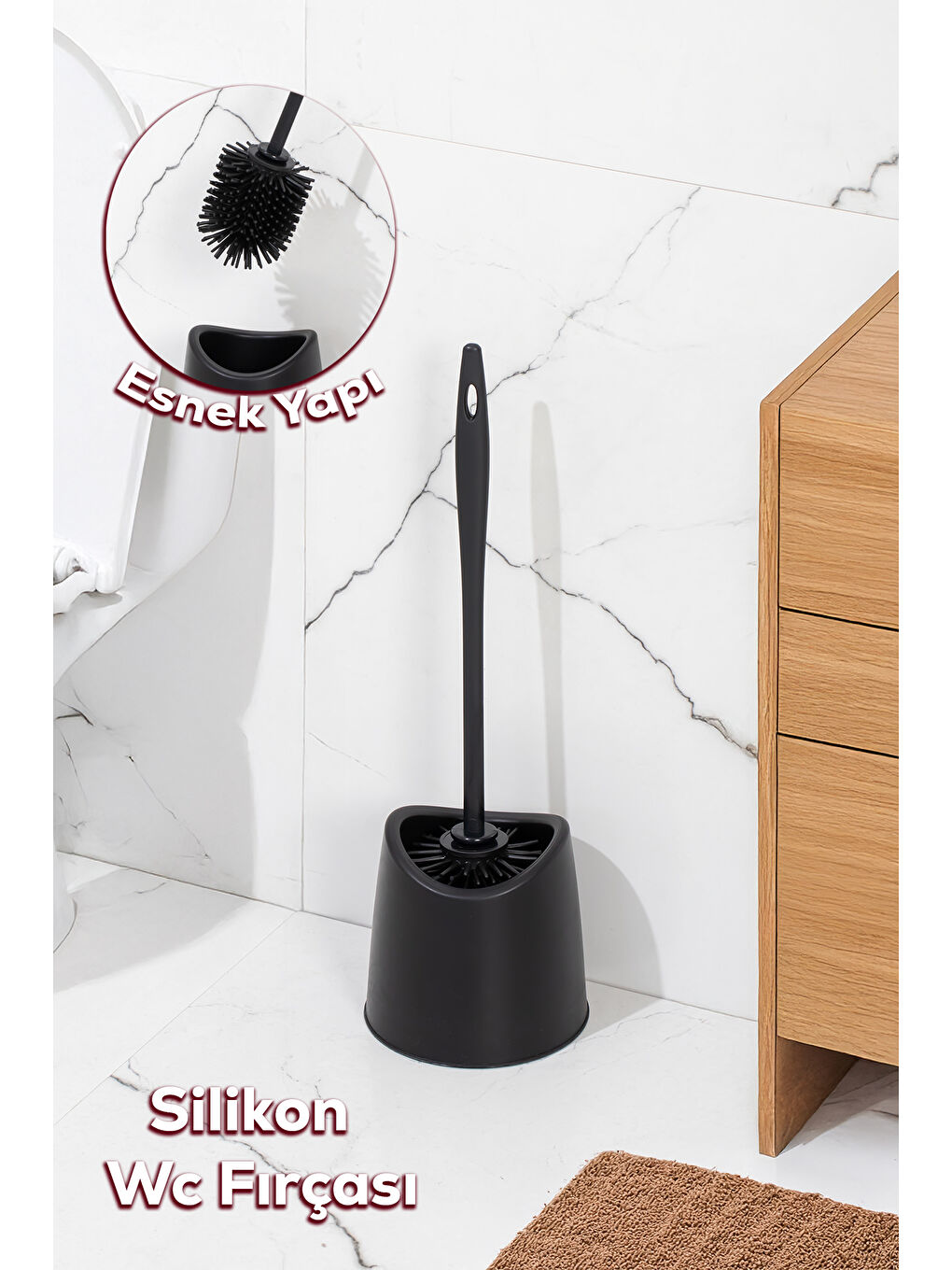 SB-776 Silikon Wc Tuvalet Banyo Fırçası Klozet Fırçası Siyah
