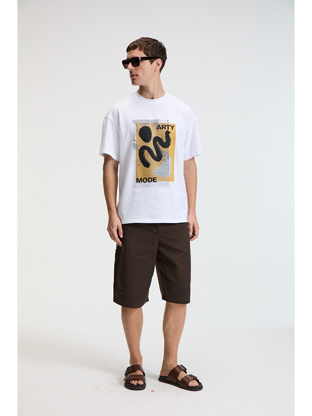Vıbe Erkek %100 Pamuk Oversıze Fit Baskılı Kısa Kollu Yuvarlak Yakalı Beyaz T-shirt-3