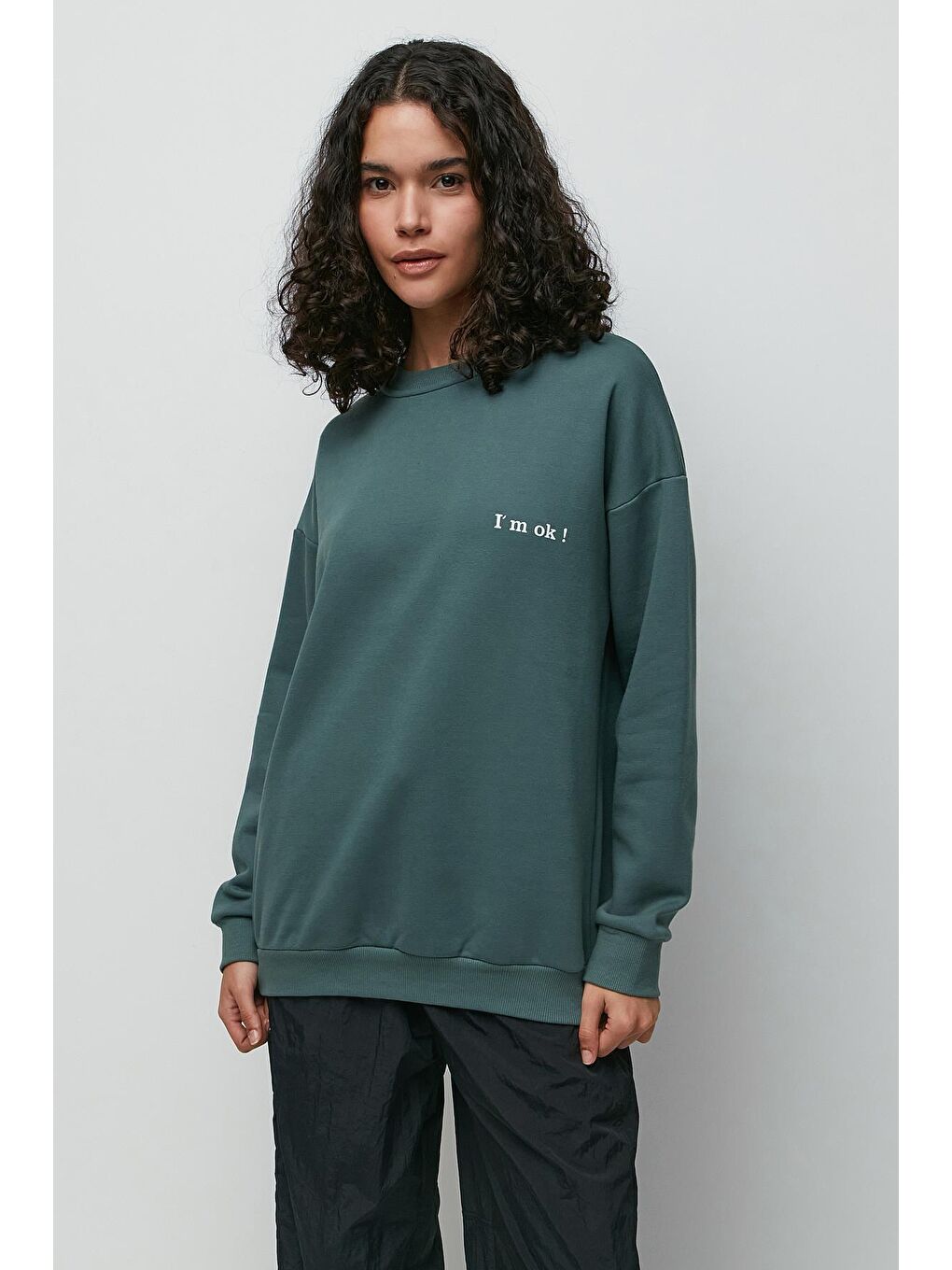 C&City Yeşil Baskılı Oversize Uzun Kol Kalın Sweatshirt 950 Yeşil - 1