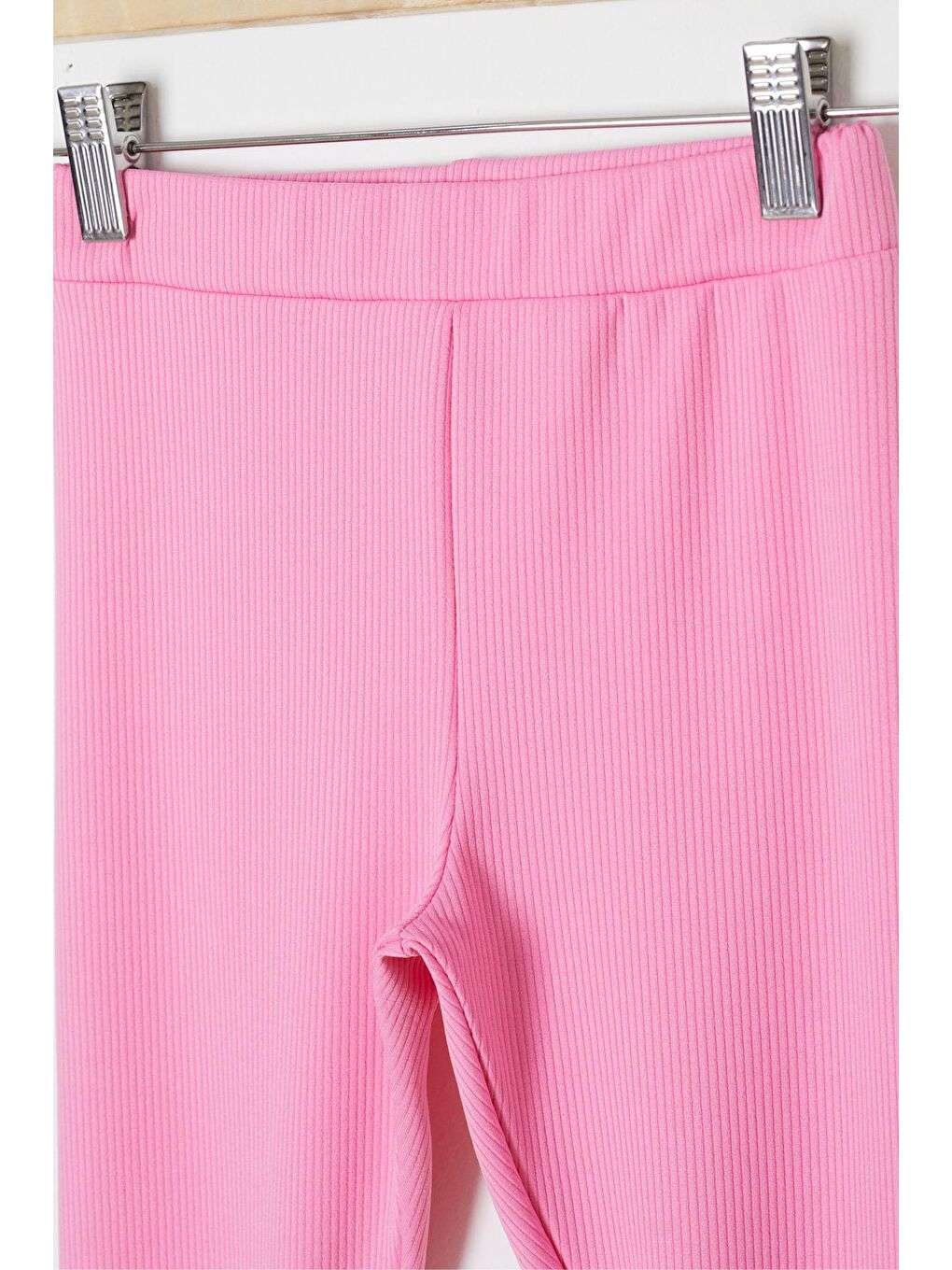 Pembe Papatya Nakışlı Fitilli Kız Çocuk Yırtmaçlı Tayt 18142-2