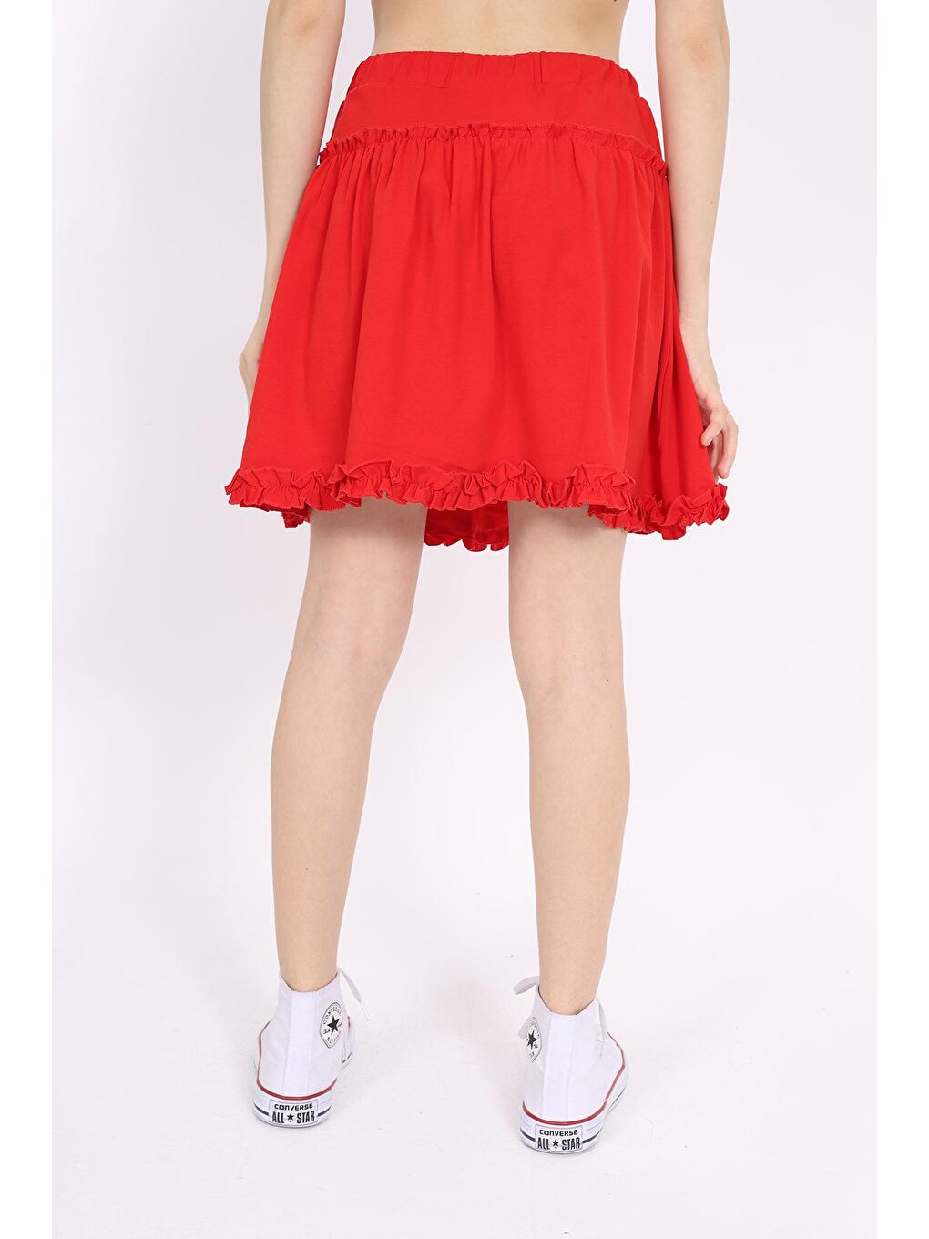 Kırmızı Kız Çocuk Etek Fırfırlı Büzgülü-4