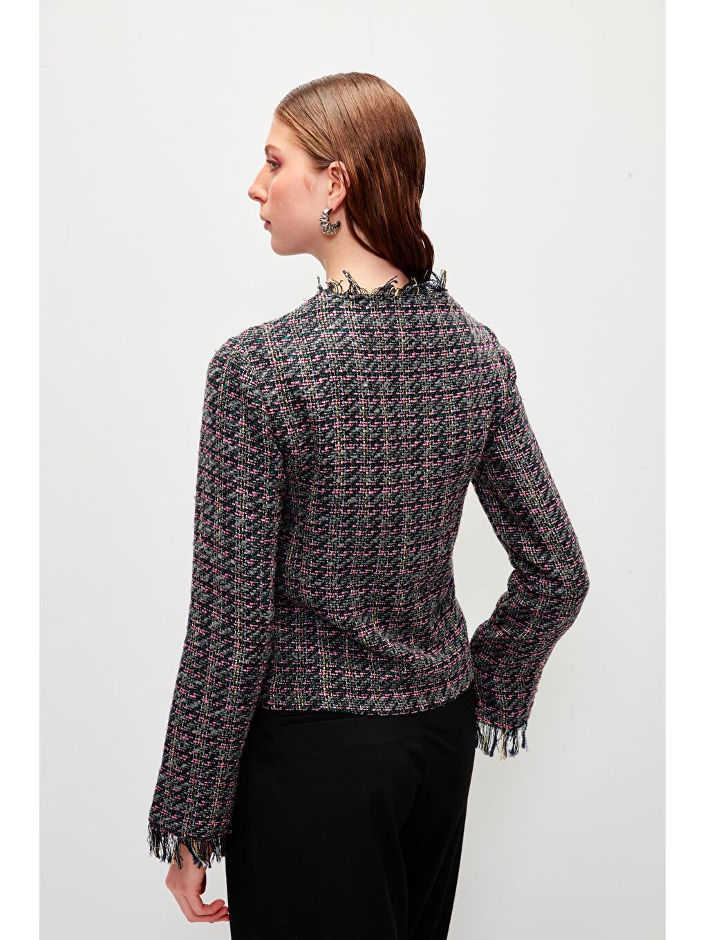 Siyah Uzun Kollu Tüvit Fermuarlı  Ceket-2