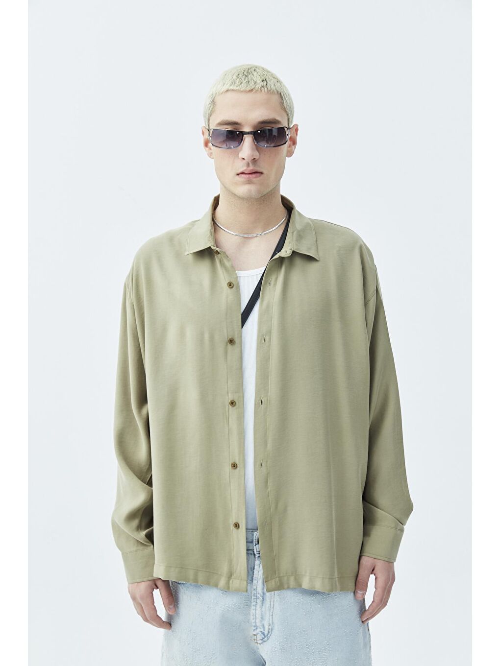 Basıc Oversize Uzunkollu Modal Karışımlı Gömlek Haki