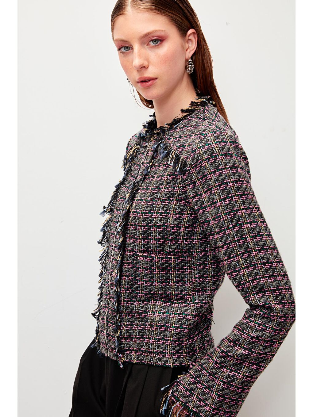 Siyah Uzun Kollu Tüvit Fermuarlı  Ceket-3