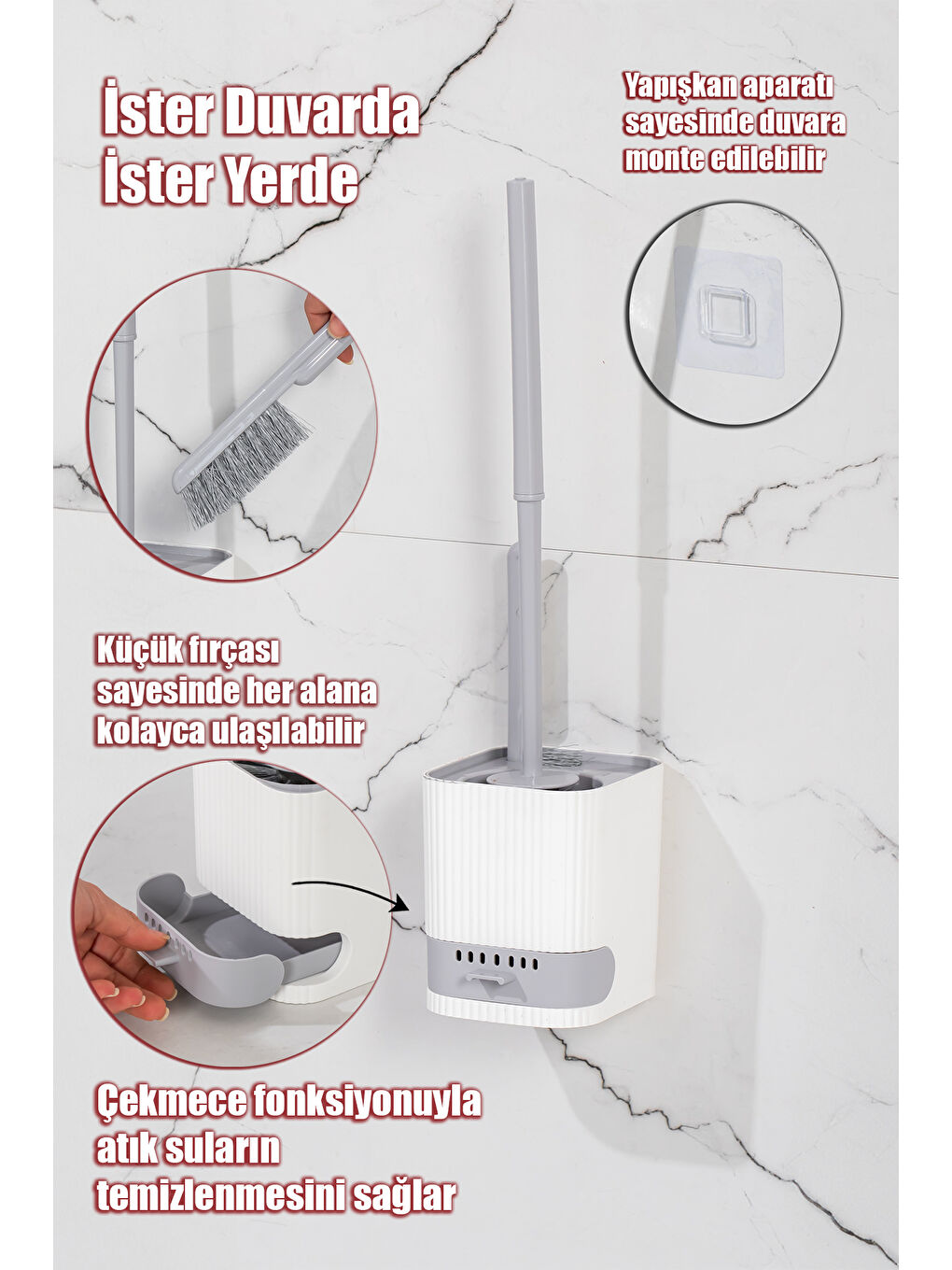 Beyaz 2026 Su Akıtmayan Yapışkanlı Banyo Lavabo Wc Temizleme Fırçası- 2li Tuvalet Fırçası