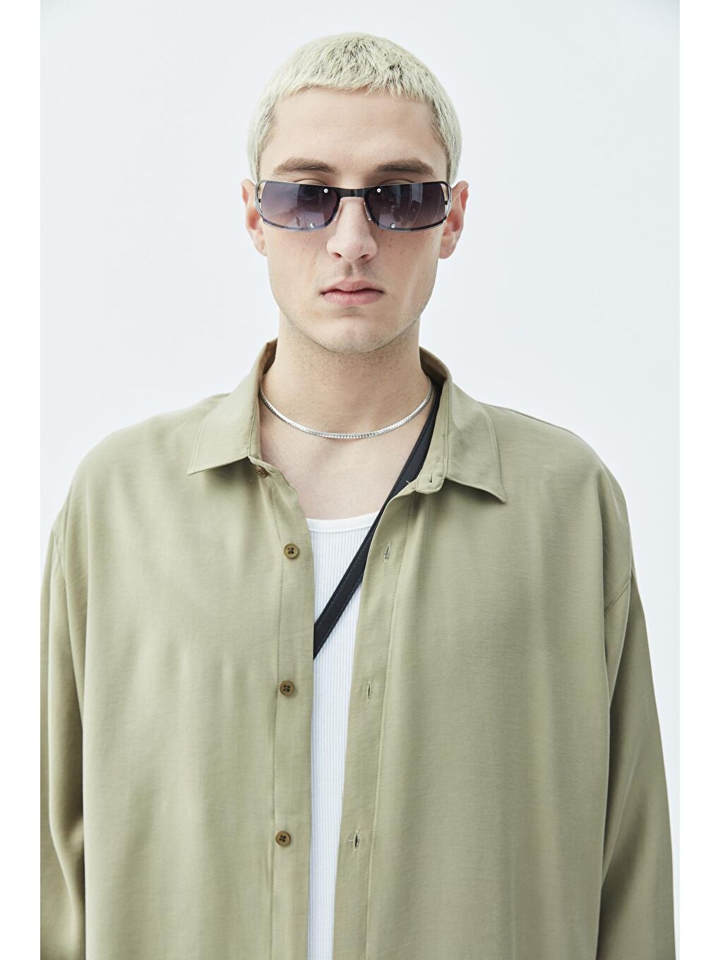 Basıc Oversize Uzunkollu Modal Karışımlı Gömlek Haki-3