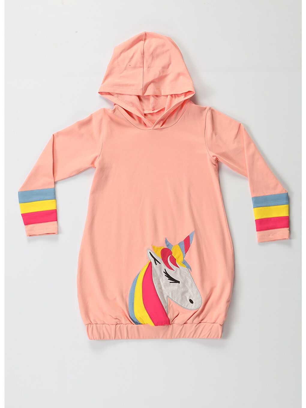 Casabony Pembe Unicorn Kolları Renkli Hoodie Kız Çocuk Elbise - 2