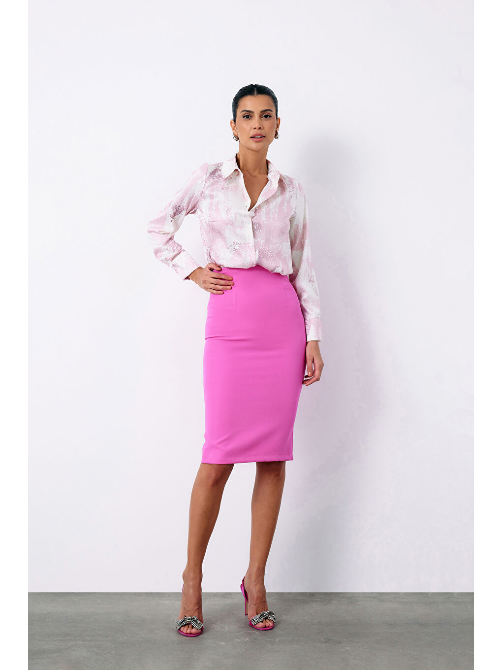 SATEEN Düz Kalem Etek - Pembe - 2