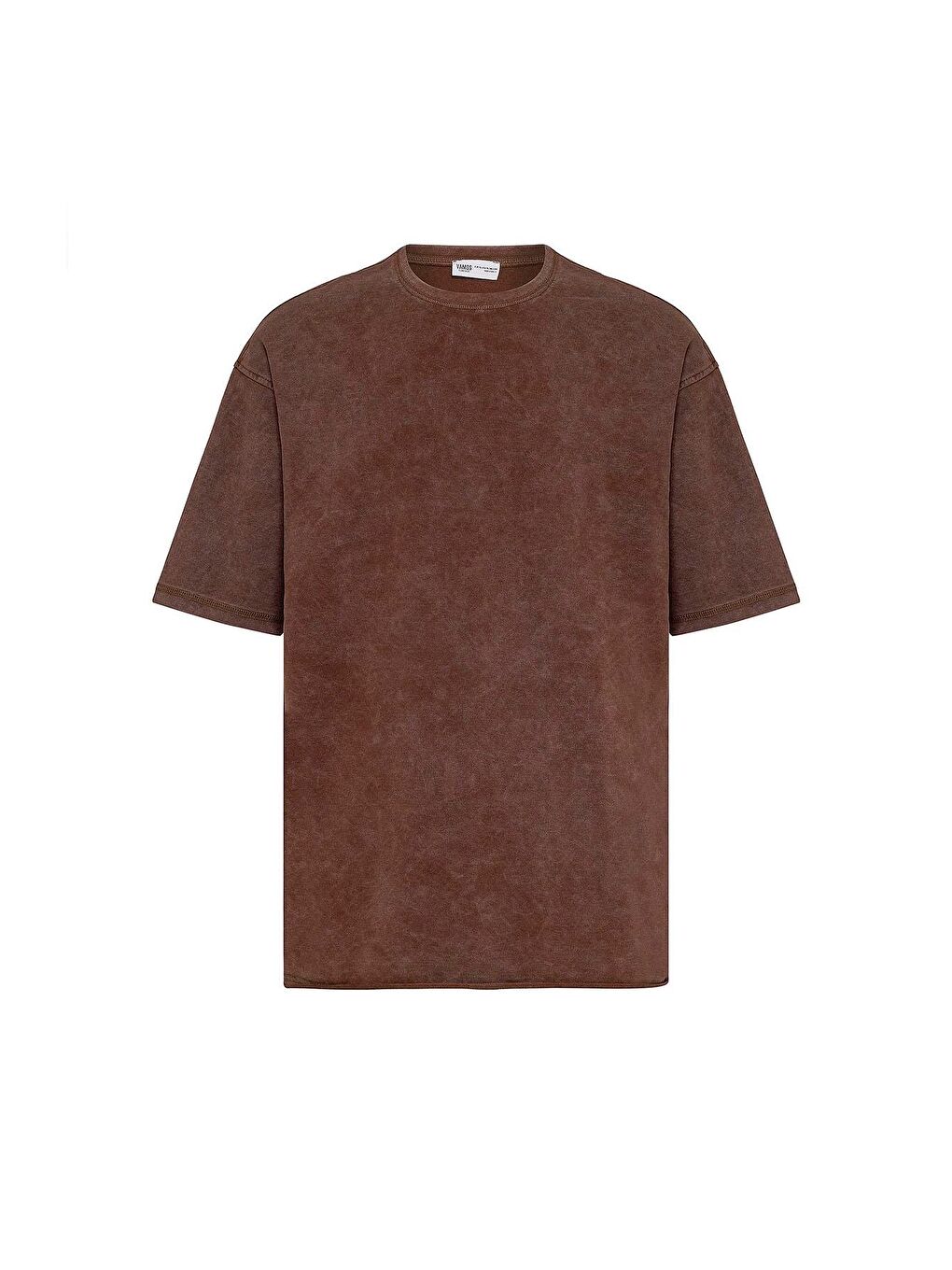 Kahverengi Yıkamalı Basic Oversize Tişört Kahve-1