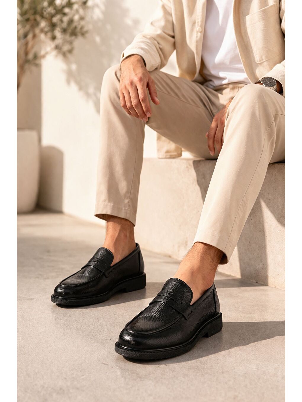 Siyah PEDRO Hakiki Deri Bağcıksız Erkek Günlük Klasik Casual Ayakkabı-5