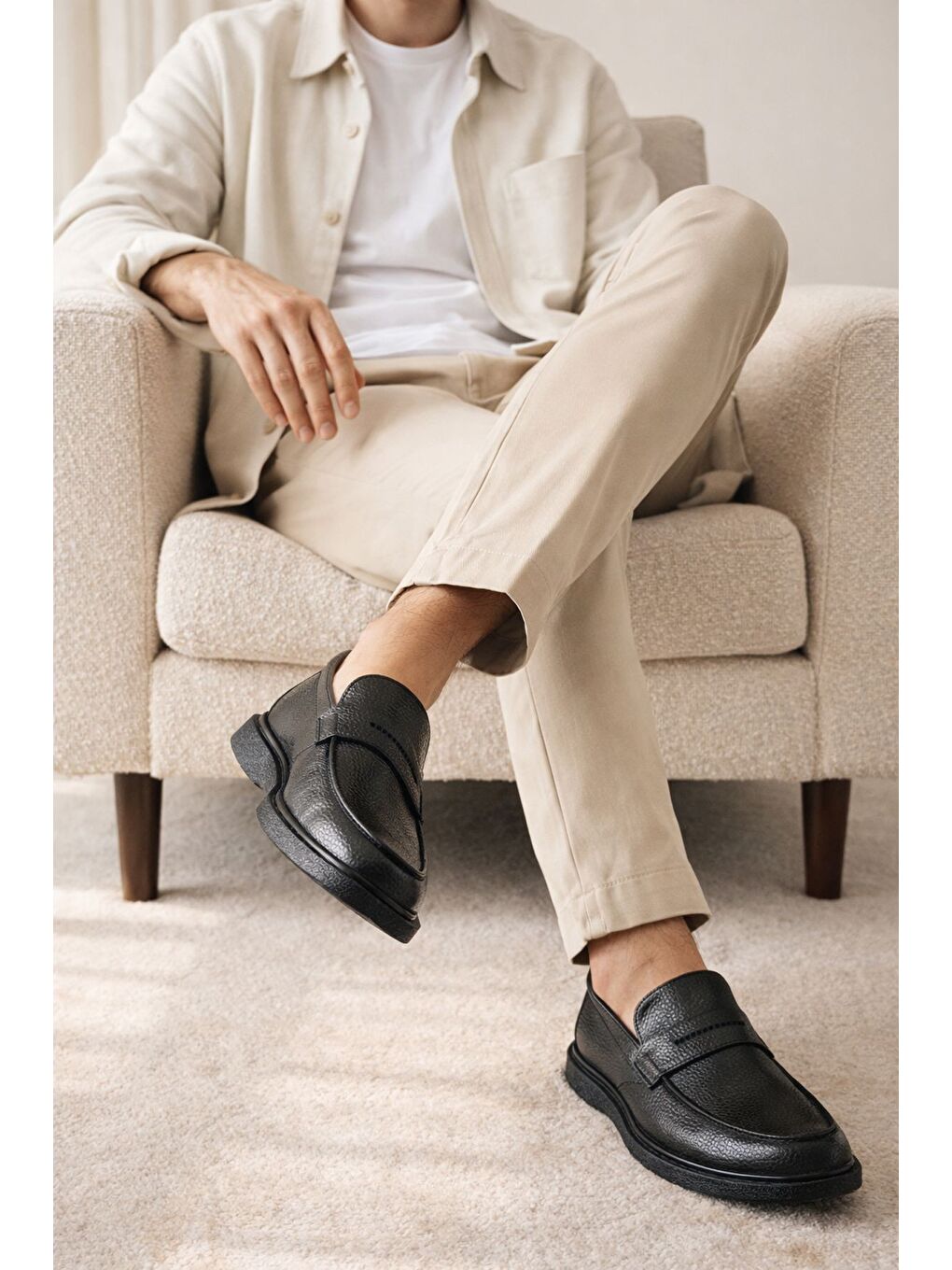 Siyah PEDRO Hakiki Deri Bağcıksız Erkek Günlük Klasik Casual Ayakkabı-6