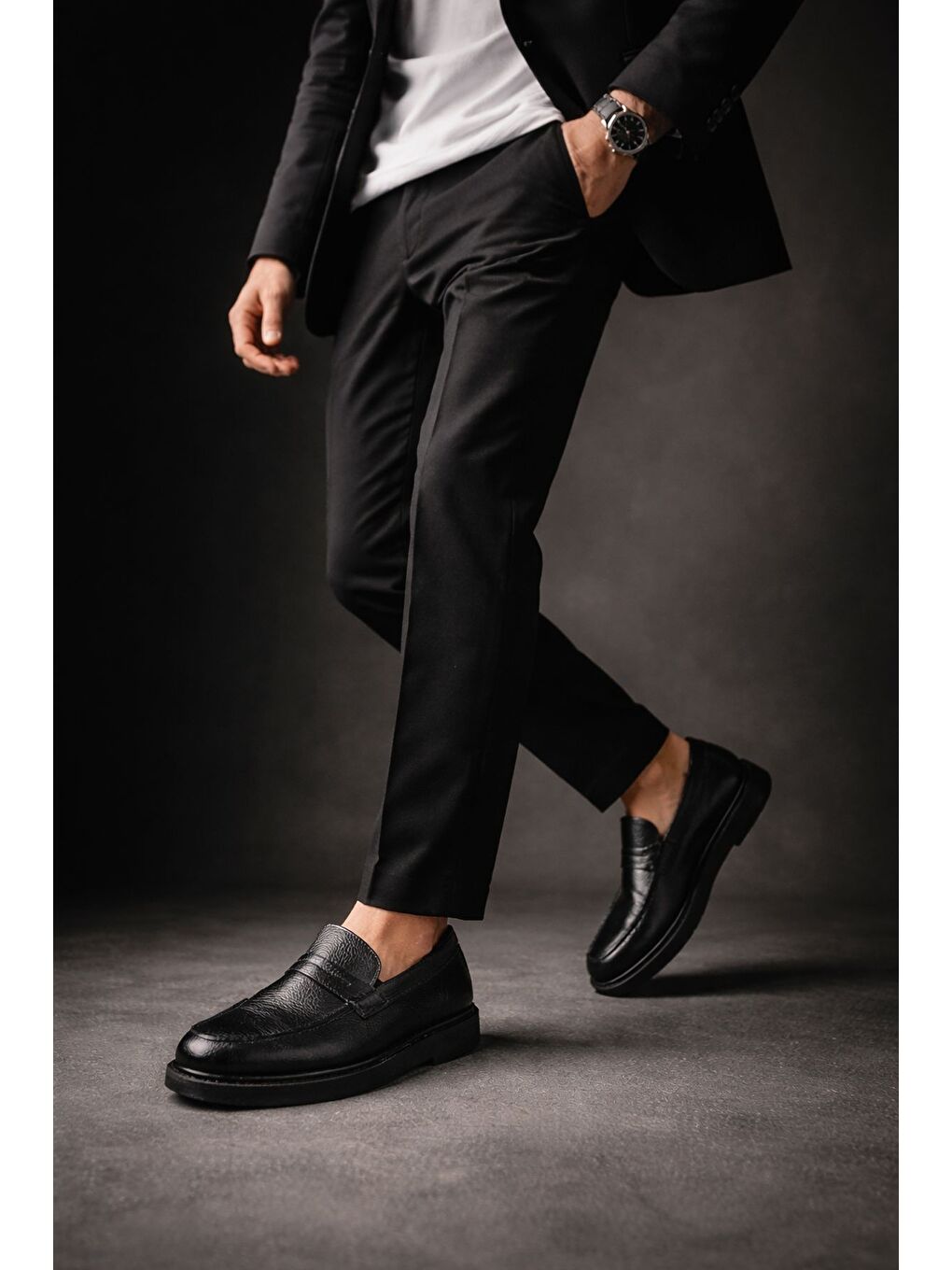 Siyah PEDRO Hakiki Deri Bağcıksız Erkek Günlük Klasik Casual Ayakkabı-7
