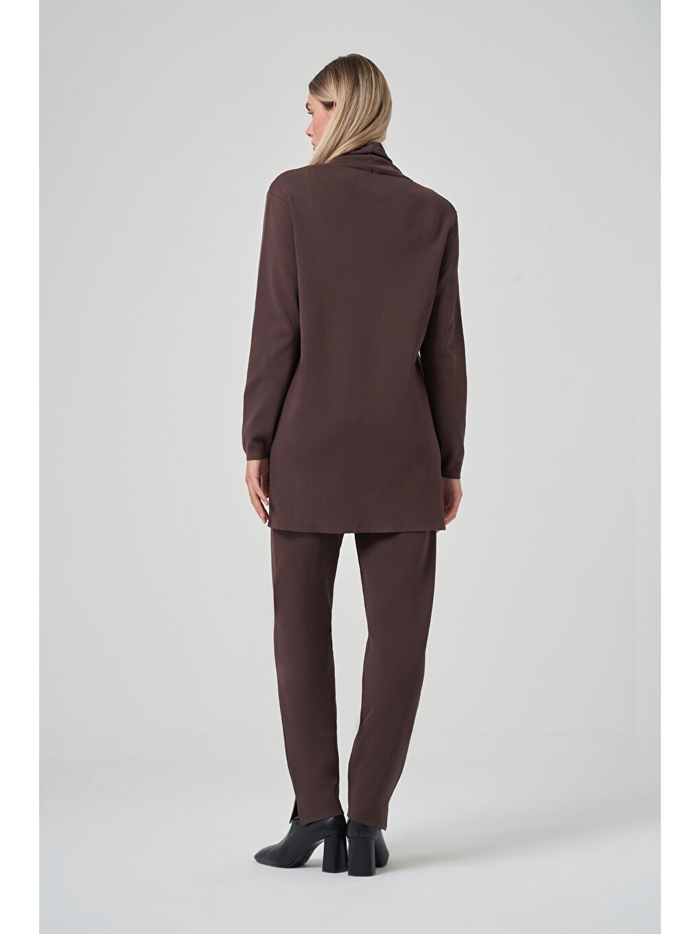 Dik Yaka Sweat Pantolon Triko Takım 1353 Kahverengi-2