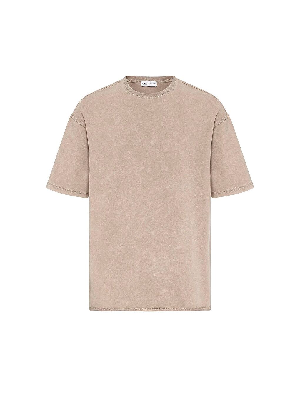 Bej Yıkamalı Basic Oversize Tişört Vizon-1