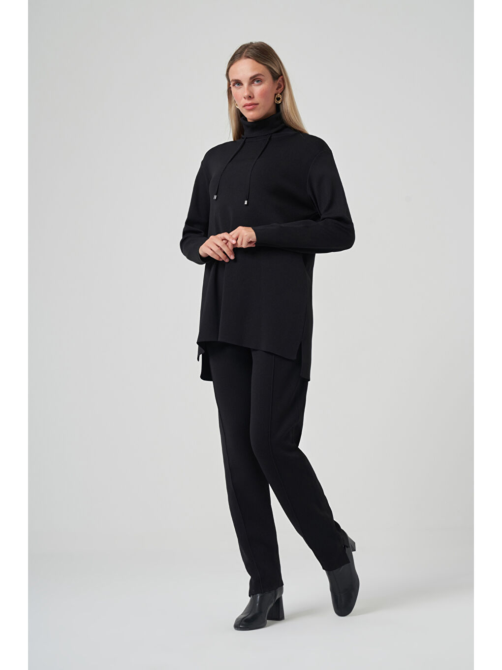 Dik Yaka Sweat Pantolon Triko Takım 1353 Siyah-3