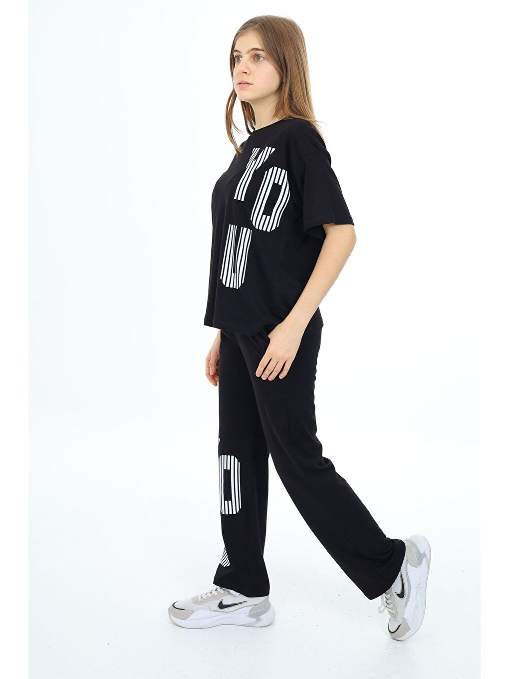 Siyah You Yazı Baskılı Kız Çocuk Takım 17870-1