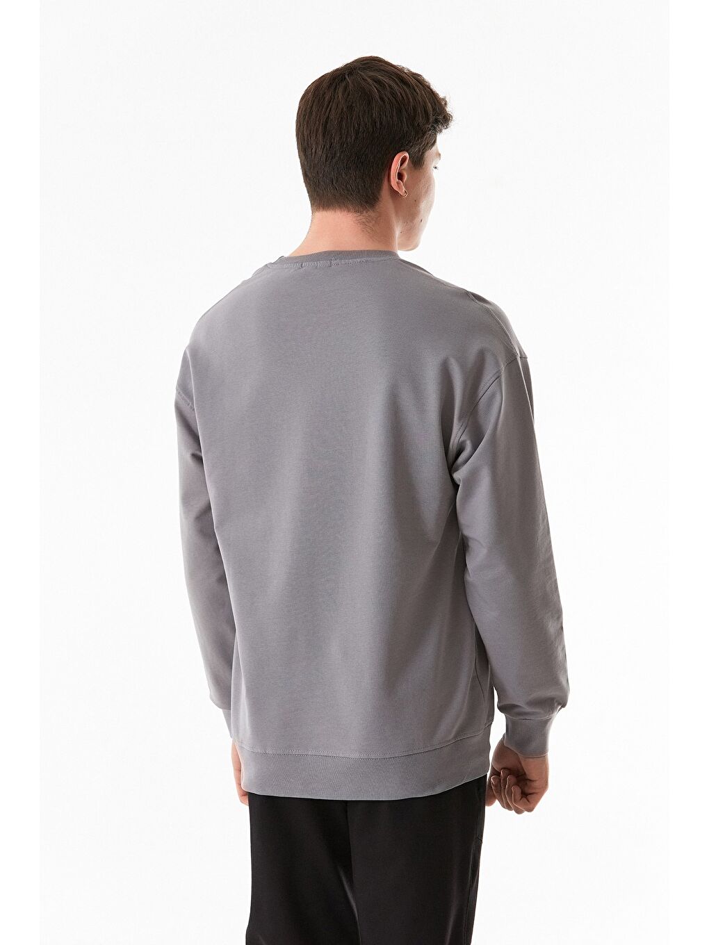 Fullamoda Gri Yazı Baskılı Bisiklet Yaka Sweatshirt - 3