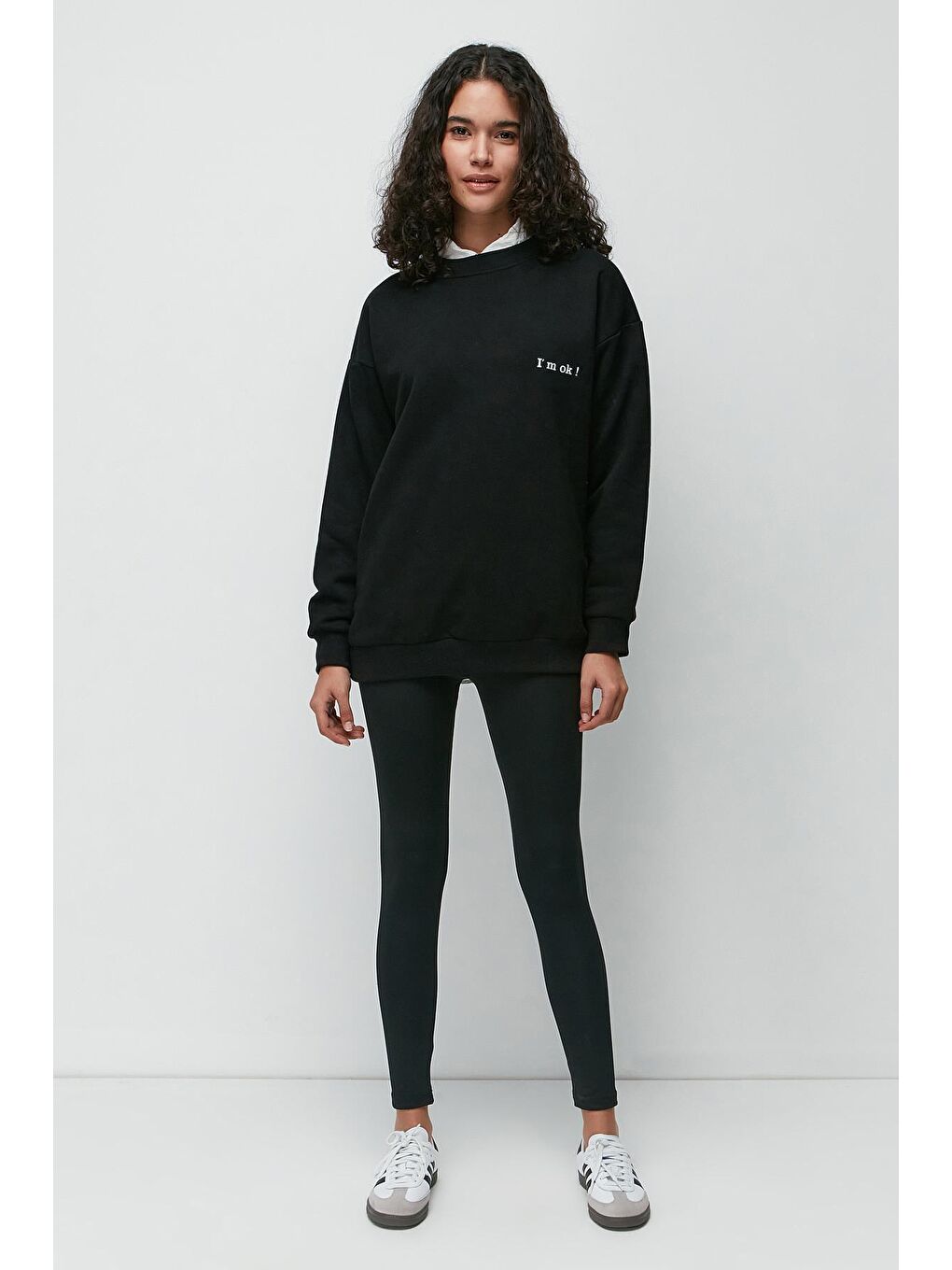 C&City Siyah Baskılı Oversize Uzun Kol Kalın Sweatshirt 950 Siyah - 3