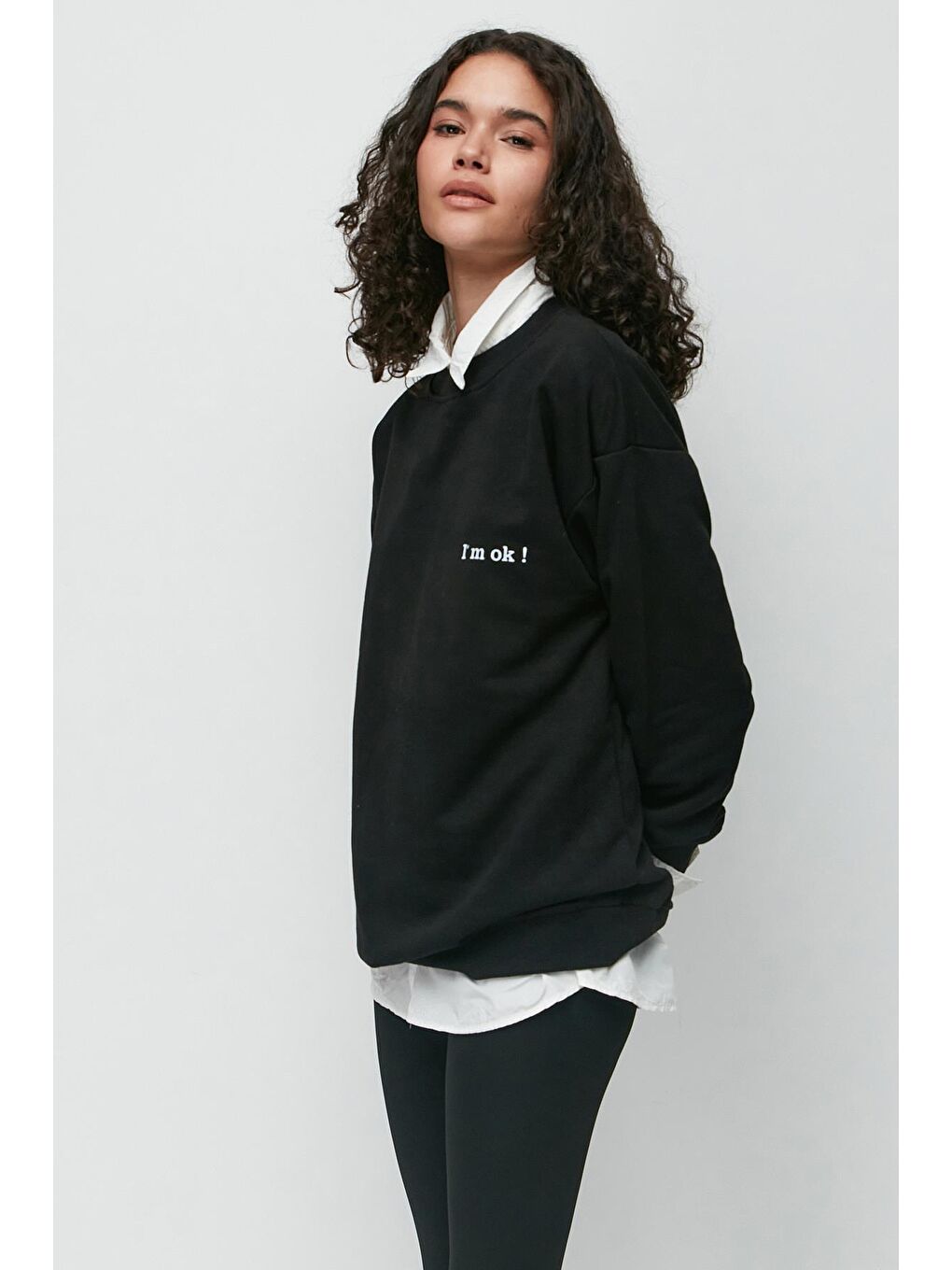 C&City Siyah Baskılı Oversize Uzun Kol Kalın Sweatshirt 950 Siyah - 4