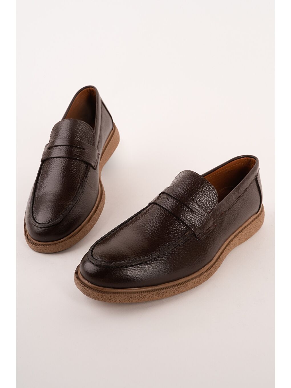 Kahverengi PEDRO Hakiki Deri Bağcıksız Erkek Günlük Klasik Casual Ayakkabı-2