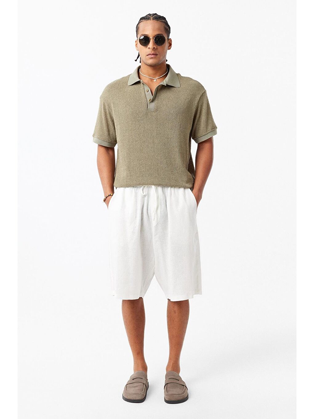 Polo Yaka Triko Oversize Tişört Haki