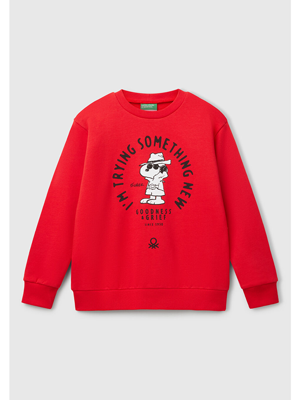 Erkek Çocuk Kırmızı Peanuts Baskılı Logo Etiketli Bisiklet Yaka Sweatshirt