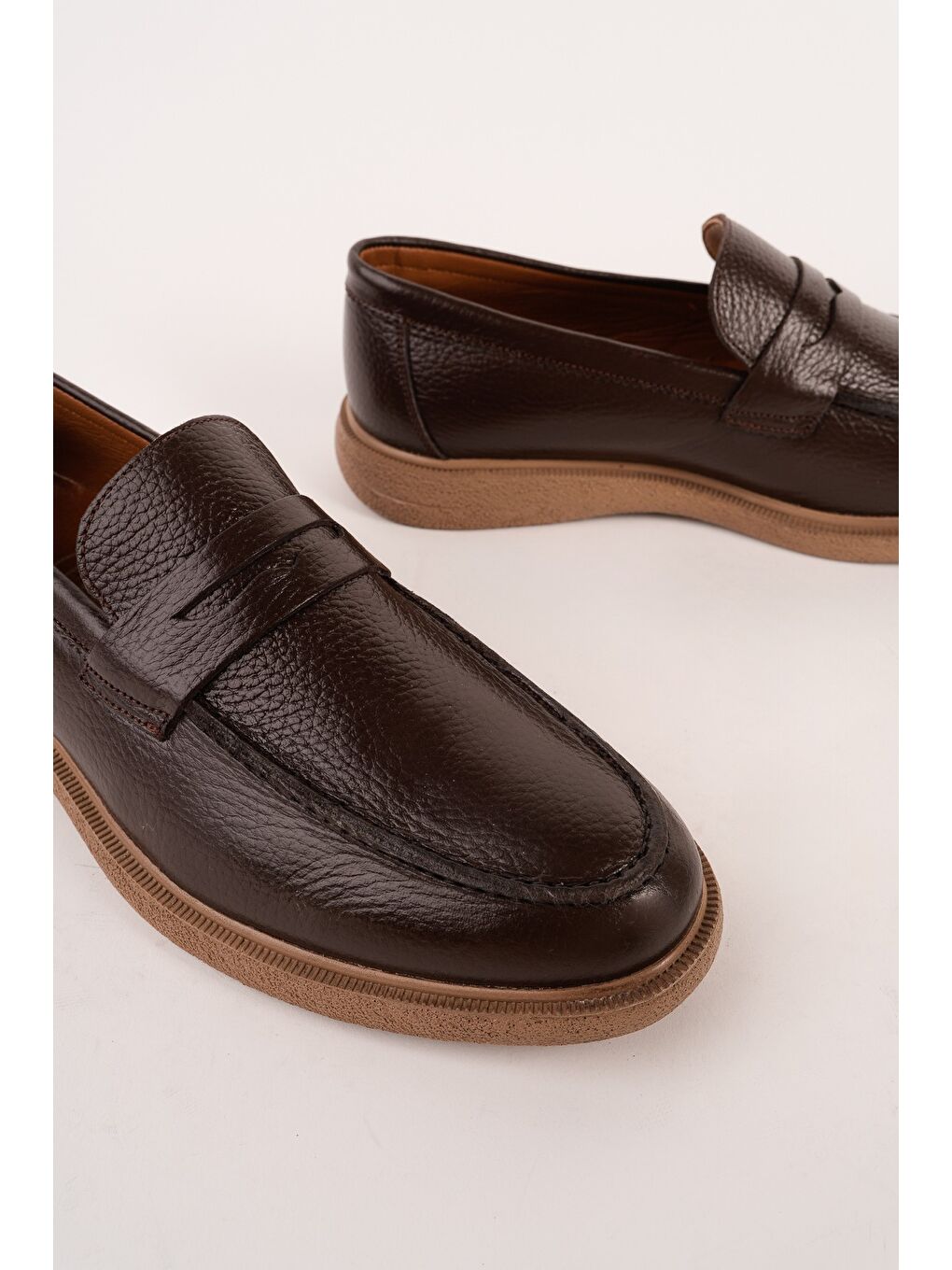 Kahverengi PEDRO Hakiki Deri Bağcıksız Erkek Günlük Klasik Casual Ayakkabı-3