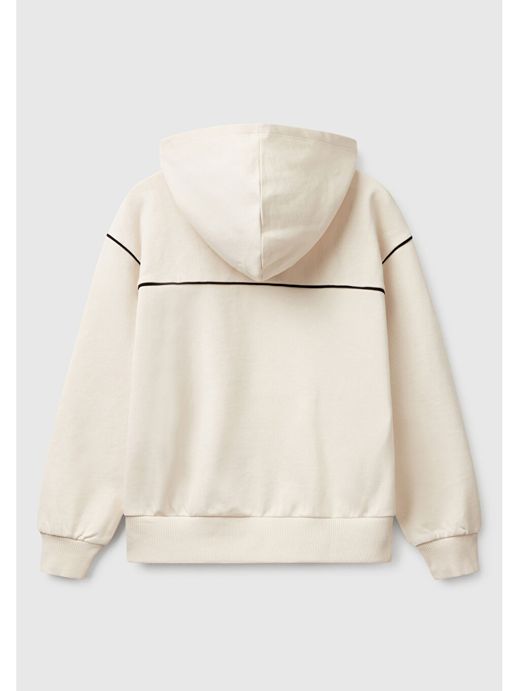 Ekru Erkek Çocuk Krem Sırtı Şerit Detaylı Logolu Kese Cepli Kapüşonlu Sweatshirt-1
