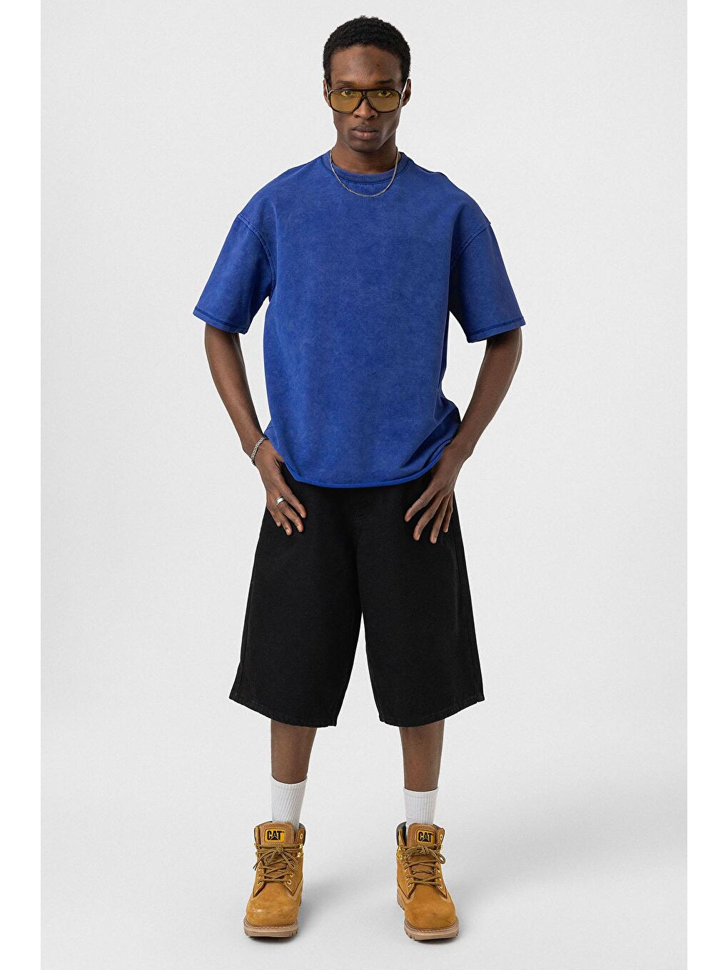 Mavi Yıkamalı Basic Oversize Tişört Saks