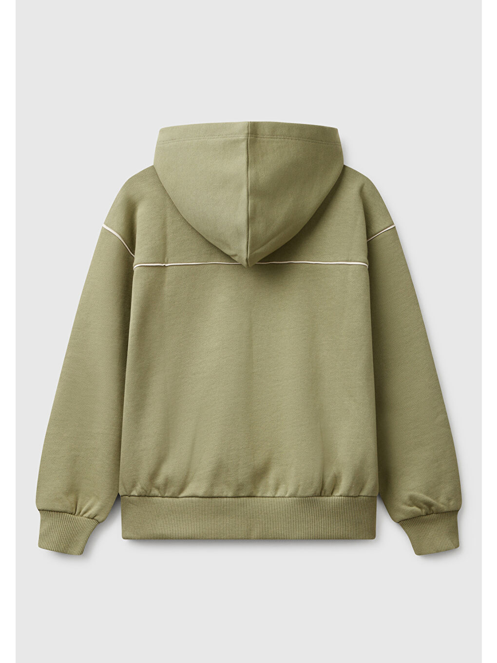 Erkek Çocuk Haki Sırtı Şerit Detaylı Logolu Kese Cepli Kapüşonlu Sweatshirt-1