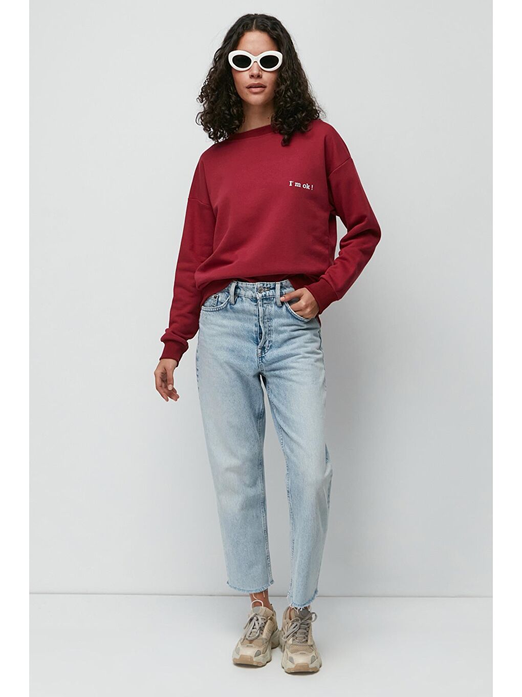 C&City Bordo Baskılı Oversize Uzun Kol Kalın Sweatshirt 950 Bordo - 1