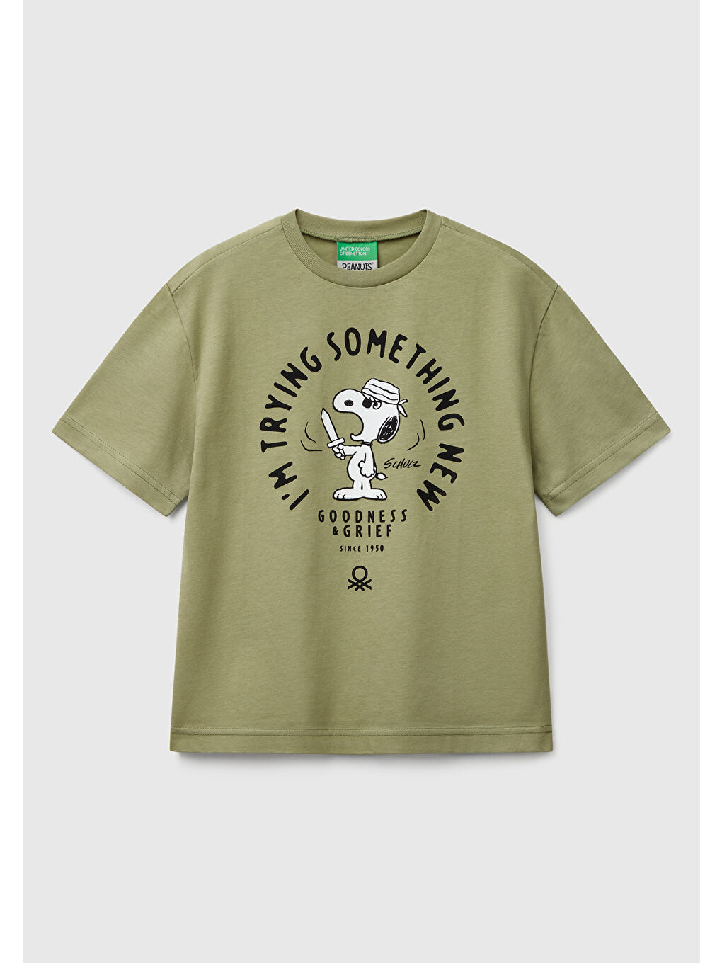 Erkek Çocuk Haki Peanuts Baskılı Tişört