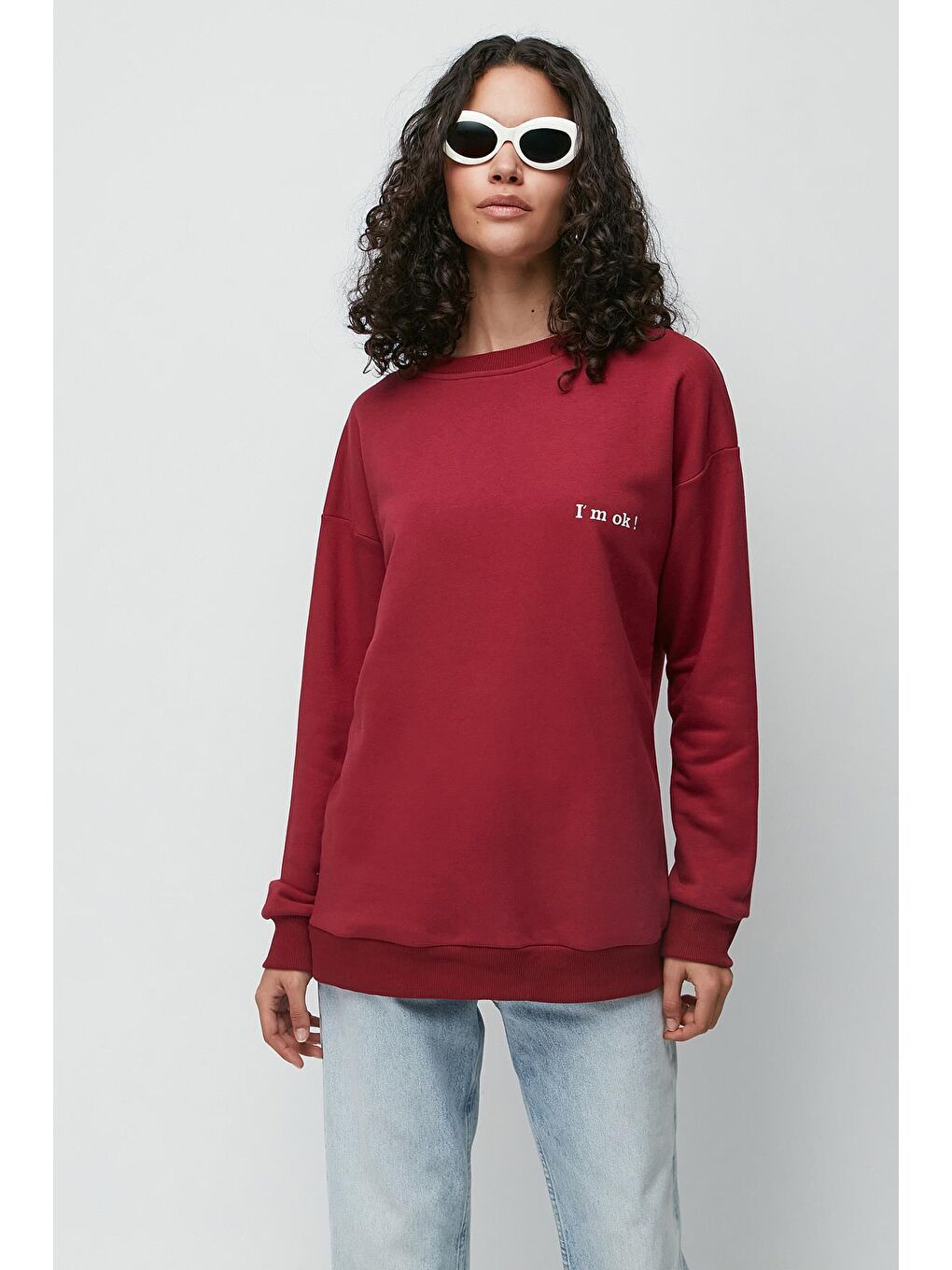 C&City Bordo Baskılı Oversize Uzun Kol Kalın Sweatshirt 950 Bordo - 3