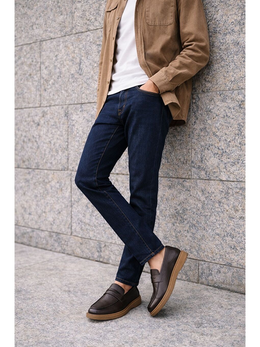 Kahverengi PEDRO Hakiki Deri Bağcıksız Erkek Günlük Klasik Casual Ayakkabı-5