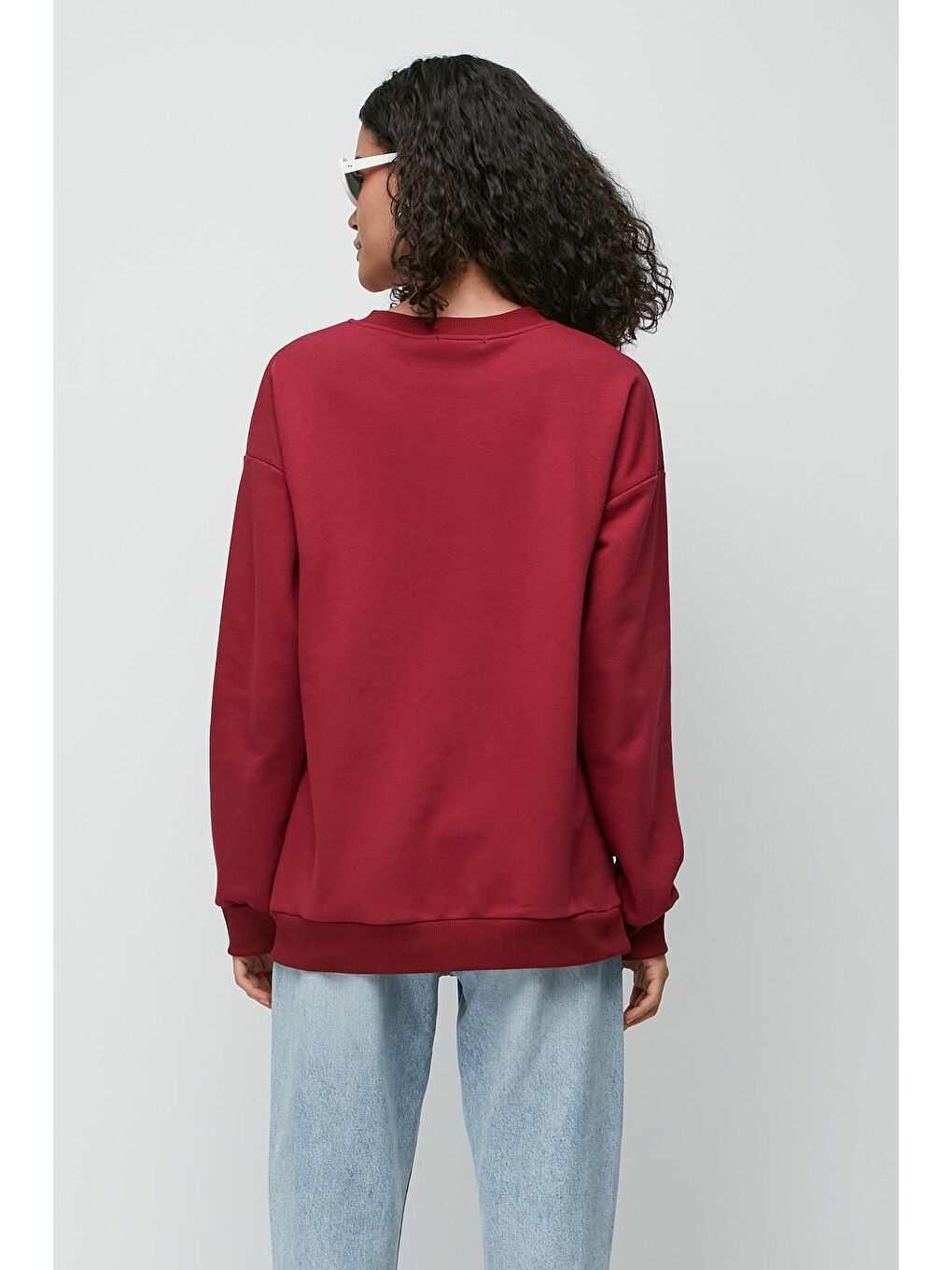 C&City Bordo Baskılı Oversize Uzun Kol Kalın Sweatshirt 950 Bordo - 4