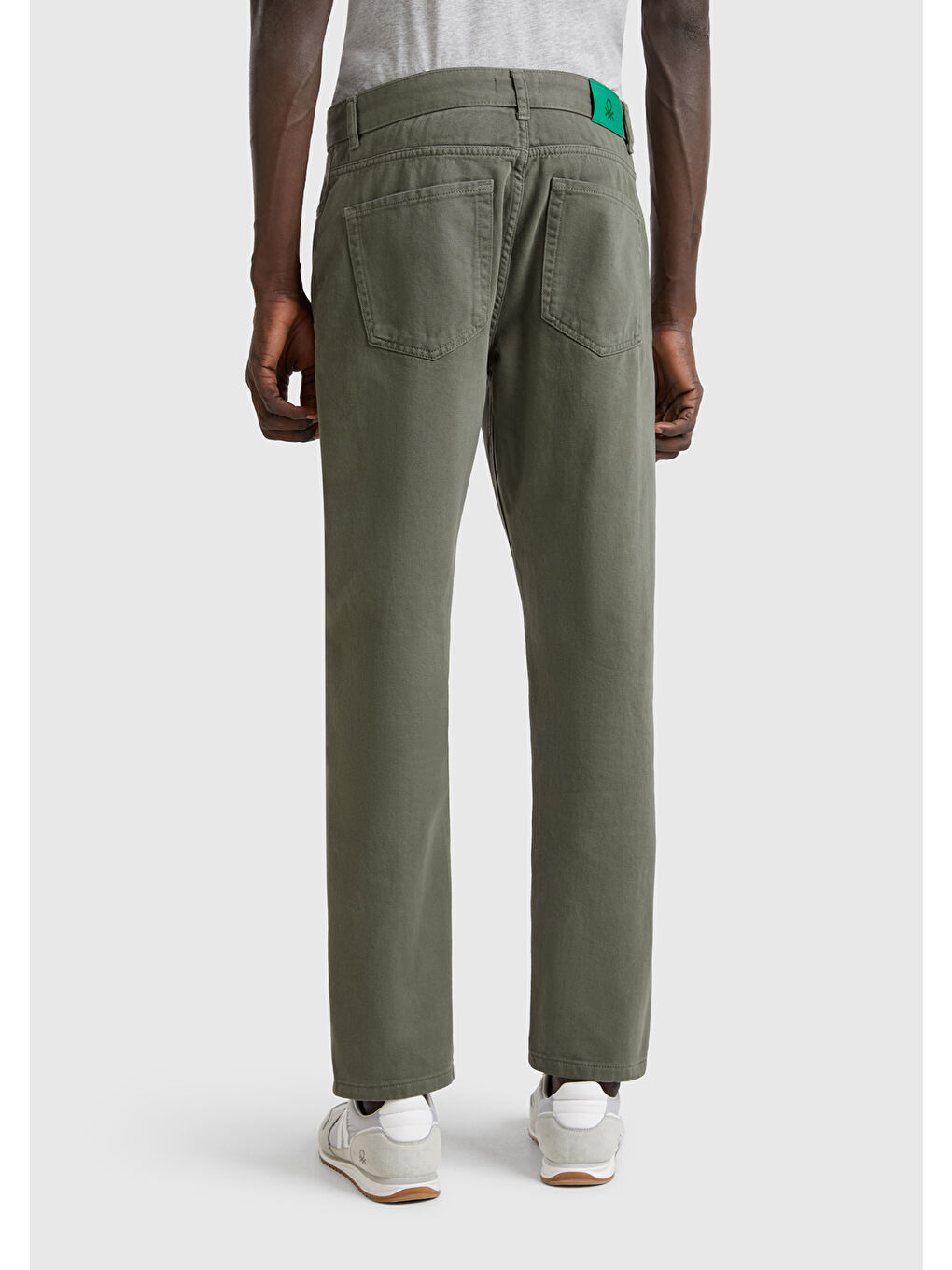 Soluk Yeşil %100 Pamuk Beli Logo Etiketli 5 Cepli Straight Fit Erkek Pantolon-2