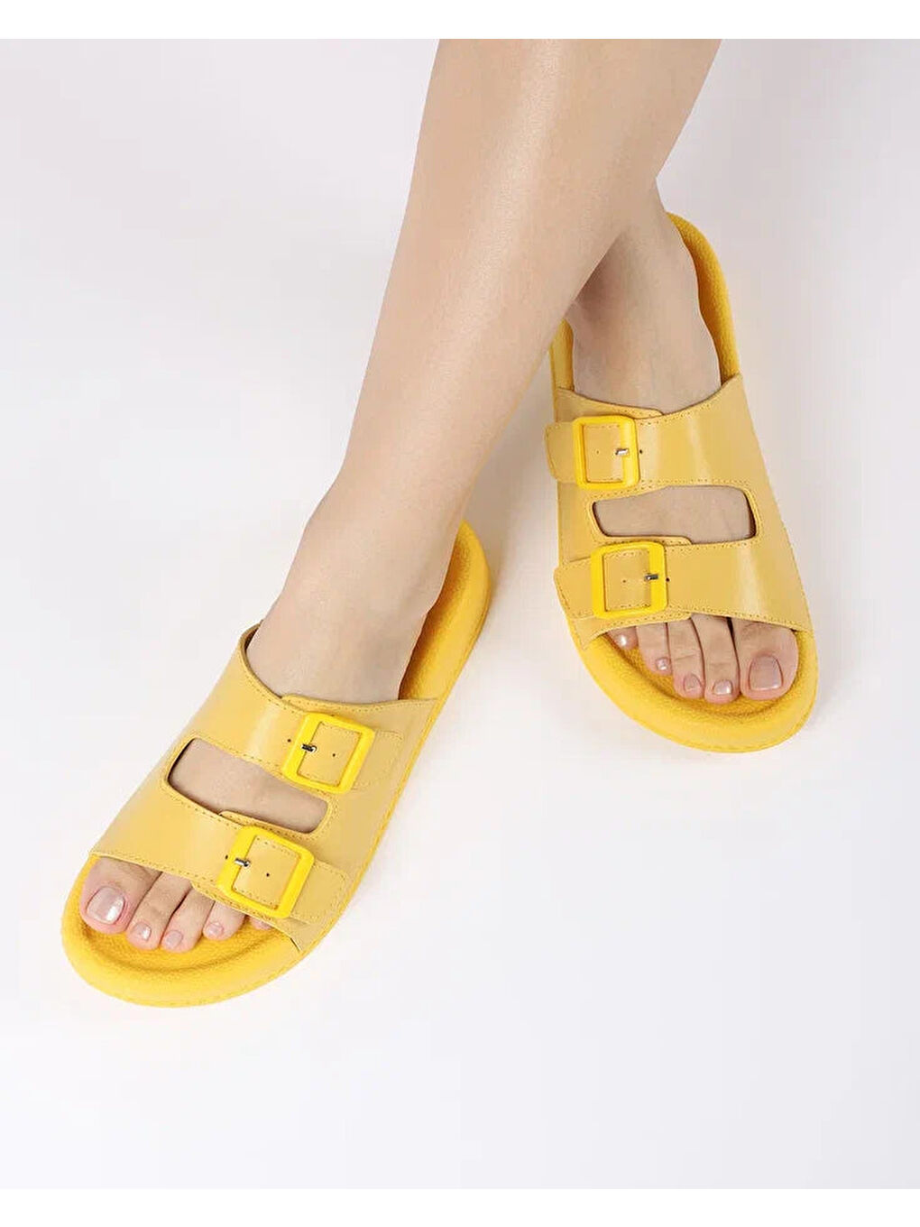 Sarı Kadın Yazlık Çift Tokalı Terlik - YELLA-1