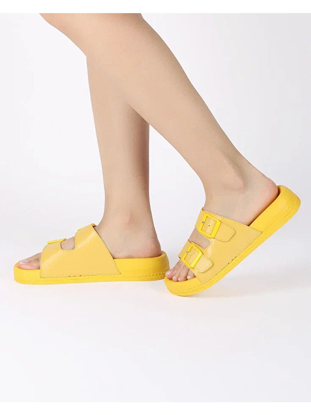 Sarı Kadın Yazlık Çift Tokalı Terlik - YELLA-2