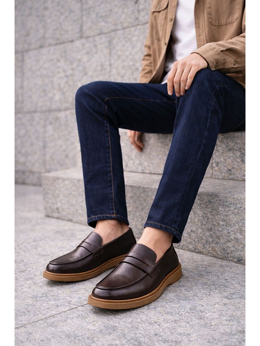 Kahverengi PEDRO Hakiki Deri Bağcıksız Erkek Günlük Klasik Casual Ayakkabı-6