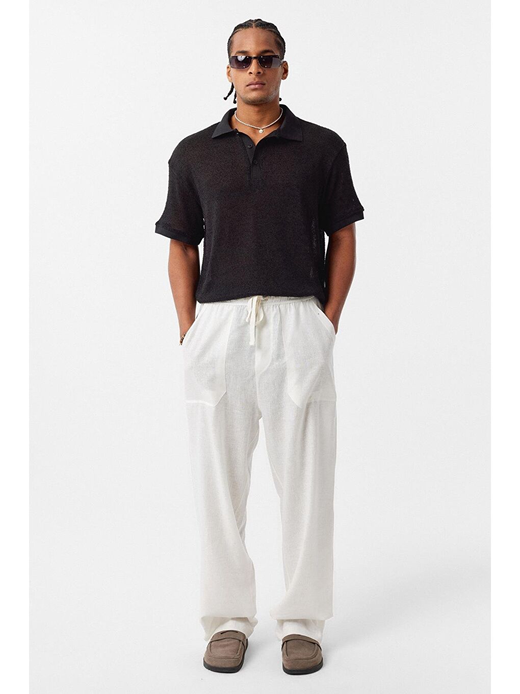 Polo Yaka Triko Oversize Tişört Siyah-1