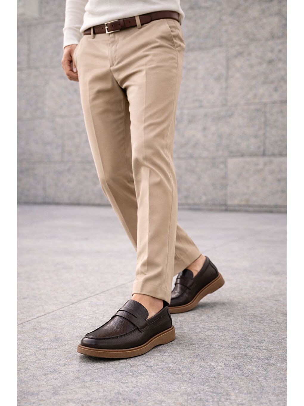 Kahverengi PEDRO Hakiki Deri Bağcıksız Erkek Günlük Klasik Casual Ayakkabı-7