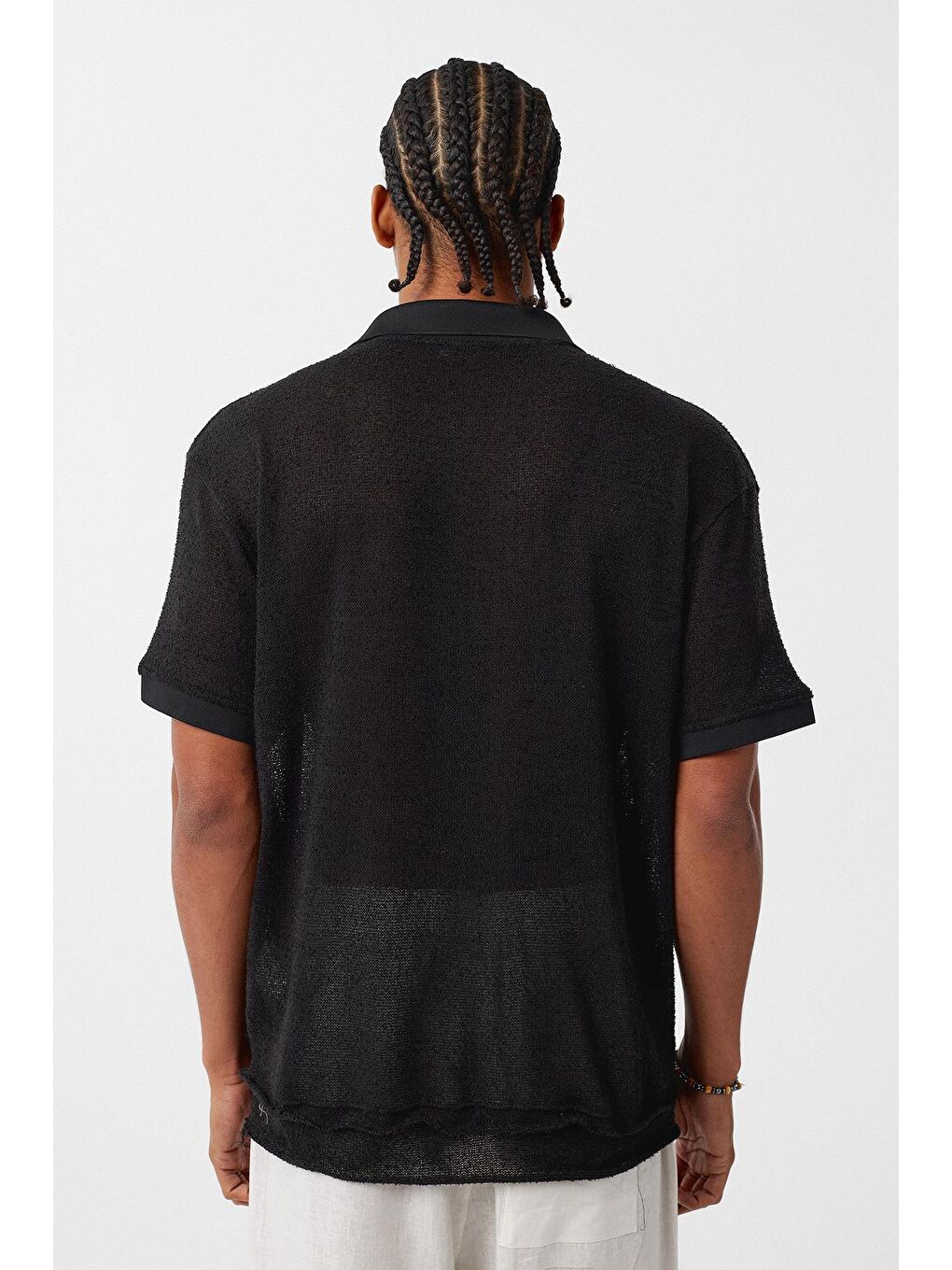 Polo Yaka Triko Oversize Tişört Siyah-3