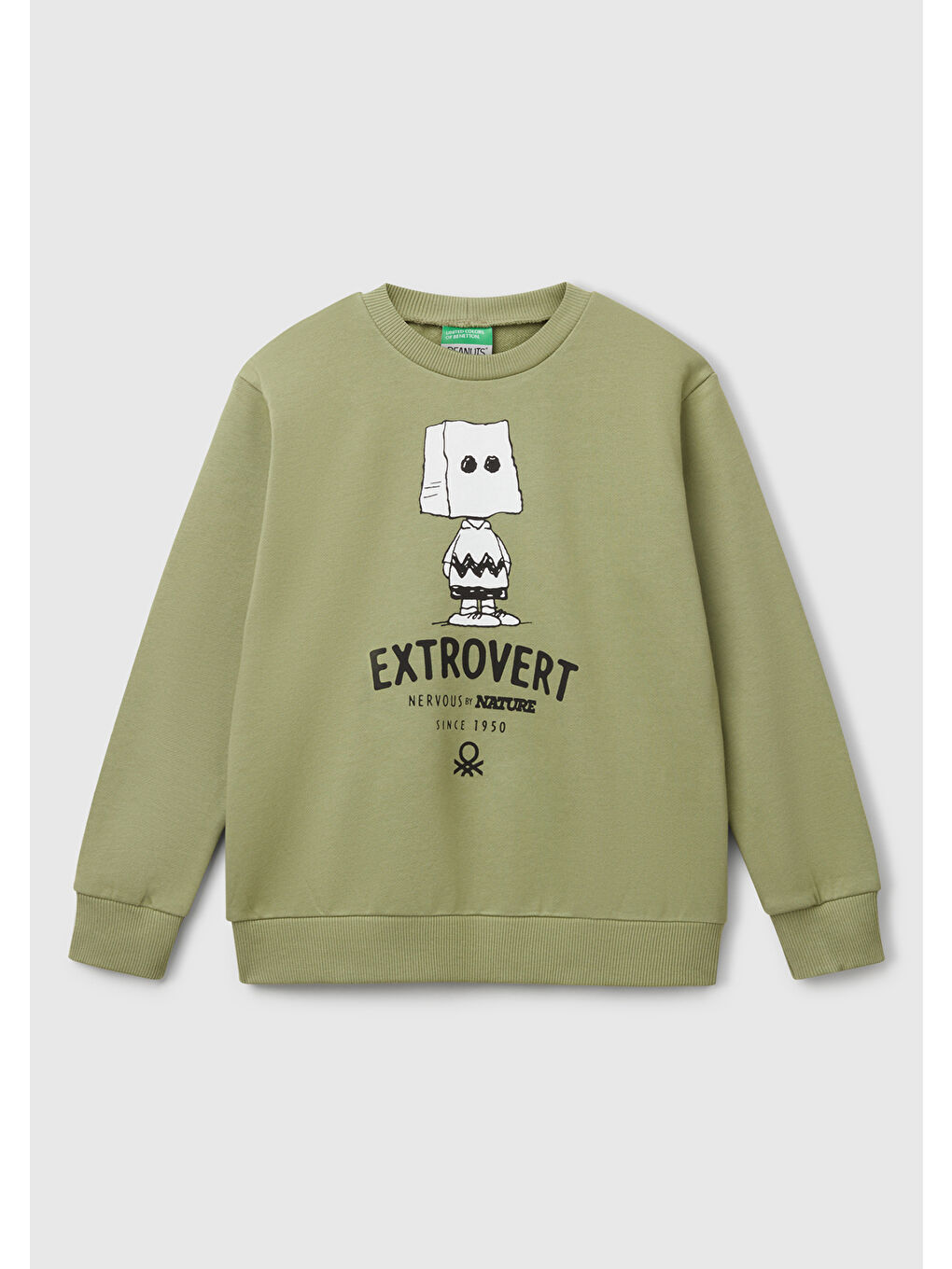Erkek Çocuk Haki Peanuts Baskılı Logo Etiketli Bisiklet Yaka Sweatshirt